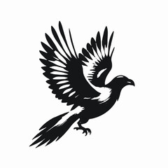 Fototapeta premium A black and white silhouette of a flying bird with outstretched wings 