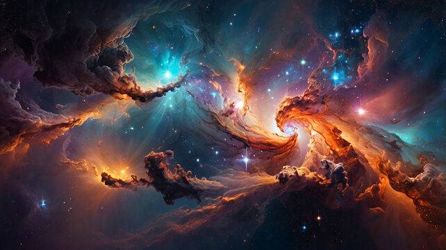 Colorful space galaxy cloud nebula. Stary night cosmos. Universe science astronomy. Supernova background wallpaper