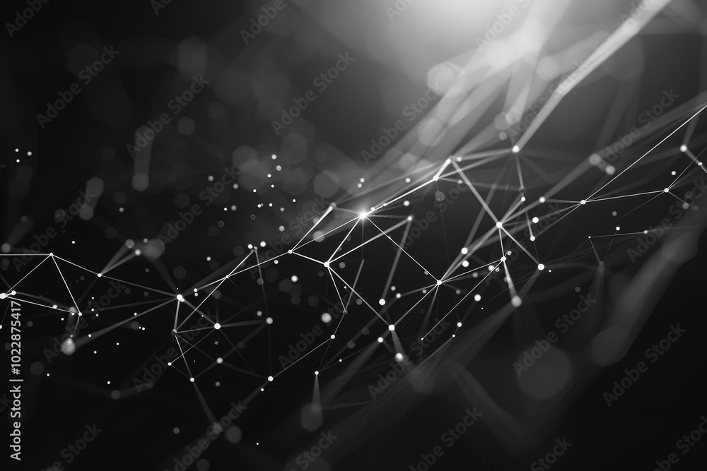 Poster an intricate design features glowing lines and dots arranged in a complex web, symbolizing advanced 