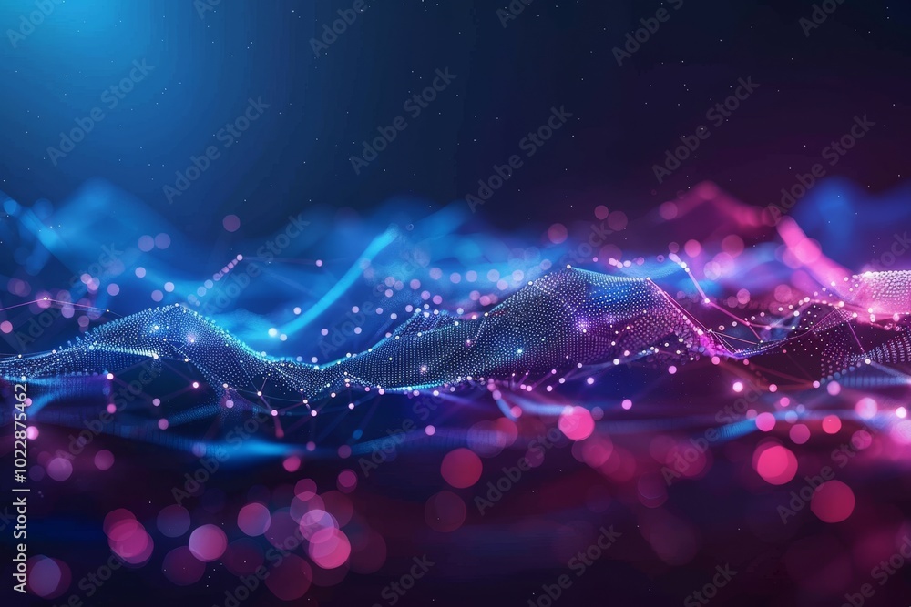 Poster a stunning display of colorful digital particles and waves interacts harmoniously, creating an immer