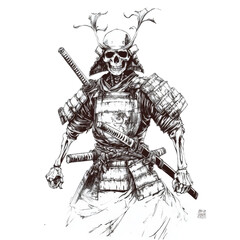 Obraz premium Skeletal Samurai A Black and White Artistic Exploration