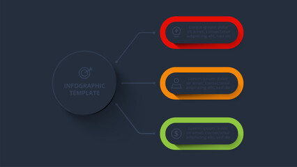 Fototapeta premium Strategy concept for infographic with 3 steps, options, parts or processes. Template for web on a black background.