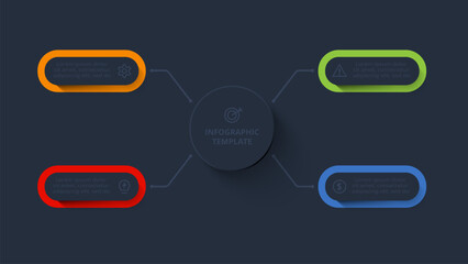 Strategy concept for infographic with 4 steps, options, parts or processes. Template for web on a black background.