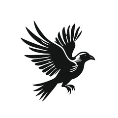 Obraz premium A black and white silhouette of a flying bird with outstretched wings 