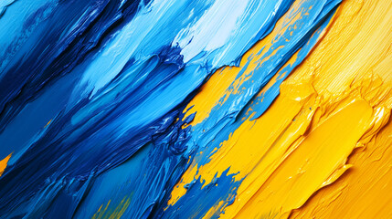 Abstract Blue and Yellow Paint Brush Strokes with Vibrant Color Contrast