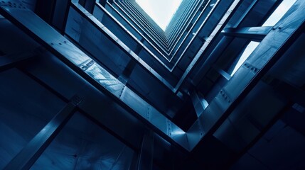 Steel Structure of Modern Building in Blue Hues