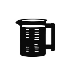 A black beaker or measuring cup with measurement markings on the side