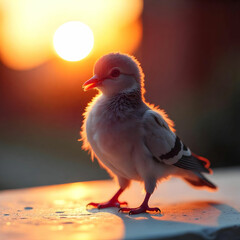 Obraz premium A tiny baby pigeon with small grey feathers standing on a white surface