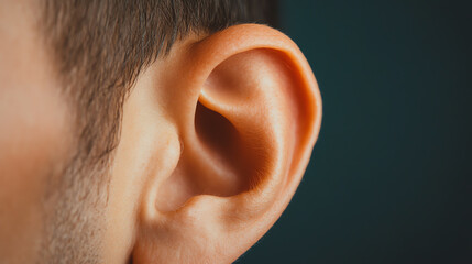Close-up of a human ear showing detailed anatomy and curvature, emphasizing the importance of hearing and communication.