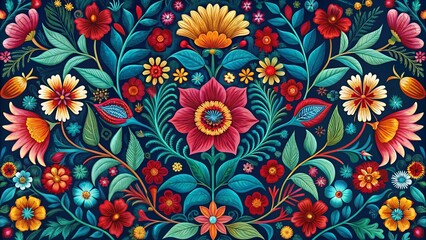 A tapestry of vibrant blooms, each petal a brushstroke of color, bursting forth from a midnight blue canvas, creating a symphony of floral exuberance.