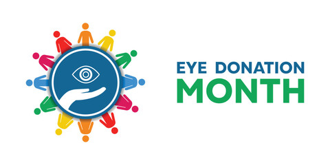 Eye Donation Month. Eye, hand and people icon. Great for cards, banners, posters, social media and more. White background.