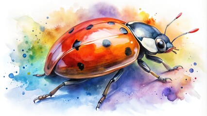 Vibrant Ladybug Watercolor Painting on White Background with Artistic Brushstrokes and Details