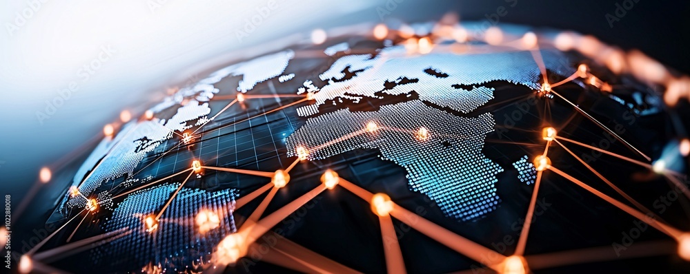 Poster abstract rendering of global supply chains influenced by economic policy, visualized through interco
