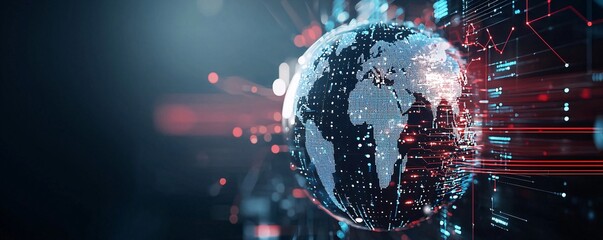 Close-up of a digital globe with economic policy impacts rippling across continents, concept of global economic integration