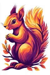 A flat style illustrated squirrel, isolate on white background, capturing its playful nature and vibrant colors.