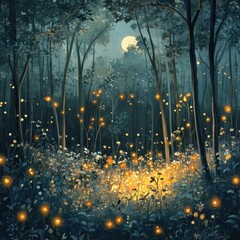 Enchanted Forest with Fireflies
