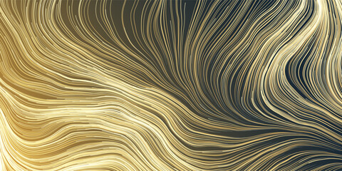 Many Dense White Moving, Flowing, Curving, Bending Wavy Lines - Futuristic Abstract 3D Geometric Grey, Brown and Black Background Design, Landing Page Template in Editable Vector Format