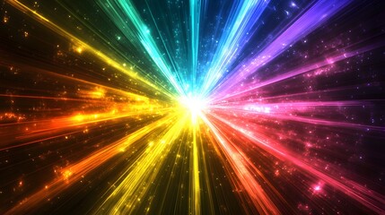 Obraz premium A vibrant burst of rainbow colors, radiating outward from the center in an explosion effect