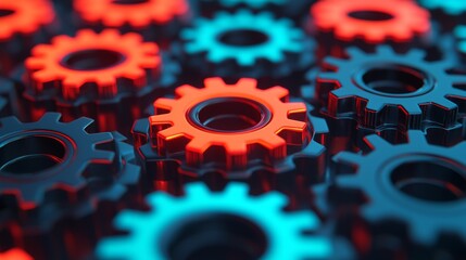 Intertwined Gears with Neon Circuitry Design