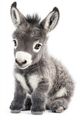 Fototapeta premium A baby donkey, isolate on white background, showcasing its adorable features and playful nature.