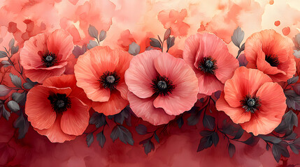 Watercolor Seamless Pattern of Wild Poppies
