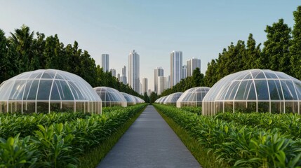 Obraz premium Eco-Friendly Futuristic City with Greenhouses