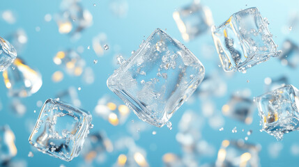 Obraz premium Ice Cubes on a Blue Background. 