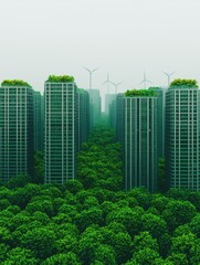 Eco-Friendly Futuristic City with Green Skyscrapers