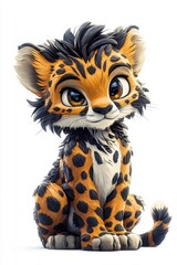 Obraz premium A 3D cartoon character of a cheetah, isolate on white background, perfect for playful designs.