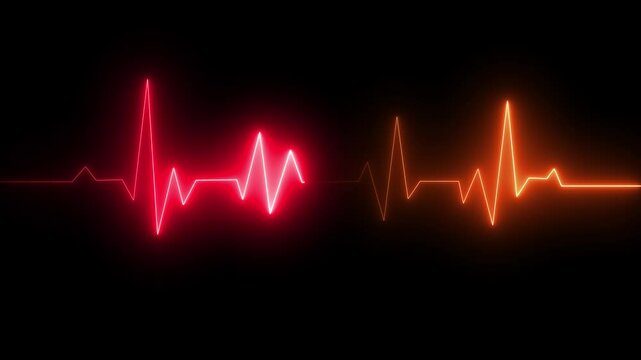 Glowing neo red color heartbeat rate and pulse on black screen, seamless and loop motion animate footage.