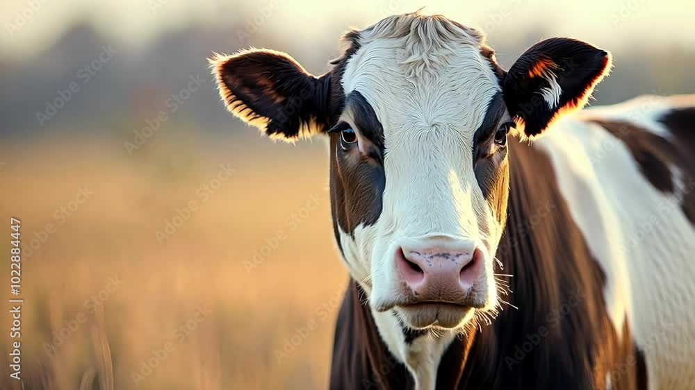 Poster a cow is standing in a field with a yellow tag on its ear