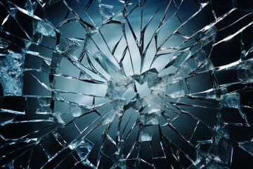 Processed collage of broken blue glass surface texture. Background for banner, backdrop or texture