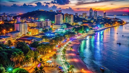 Vibrant Nightlife in Pattaya: Colorful Lights and Lively Atmosphere at a Popular Coastal Destination