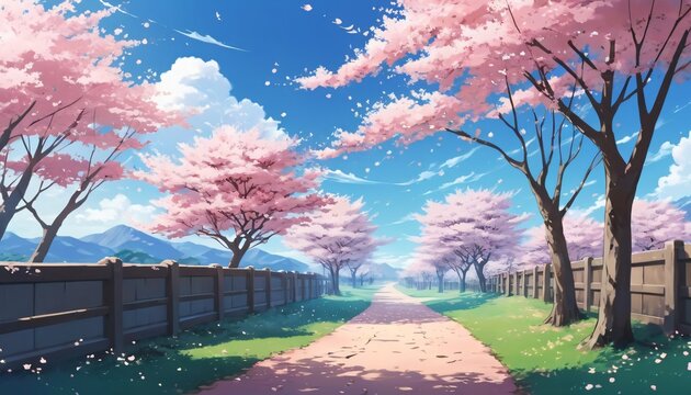 anime style cherry bloosom sakura pathway