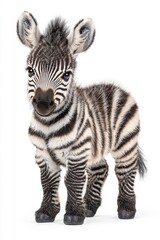 Obraz premium A cute baby zebra, isolate on white background, radiating innocence and charm.