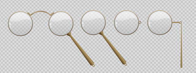 Golden glass monocle for hipster or gentelman	
