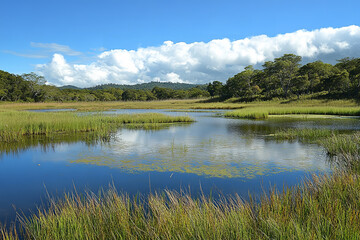 Fototapeta premium Wetlands Ecosystem Rich in Biodiversity and Sustainable Management 