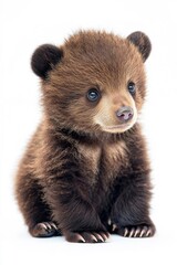 Fototapeta premium A cute baby brown bear, isolate on white background, radiating innocence and charm.