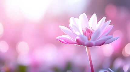 beautiful pink lotus flower stands gracefully against soft, dreamy background, radiating tranquility and elegance. delicate petals capture light, creating serene atmosphere