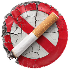 A broken circle with a red and white sign that says no smoking