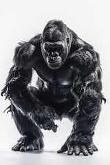 Fototapeta premium A strong gorilla standing confidently, isolate on white background, showcasing its impressive physique.