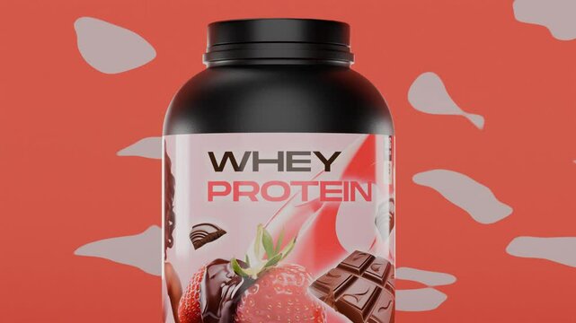whey protein bodybuilding supplement tub against colourful background