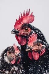 A family of chickens, isolate on white background, symbolizing warmth and togetherness.