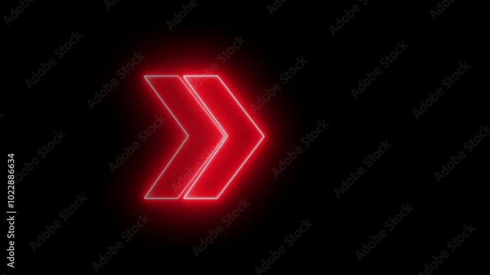 Poster red neon single line directional right blinking arrow animation. neon sign arrows animation light sp