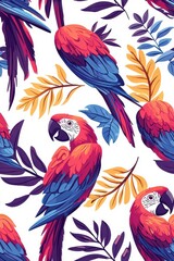 Obraz premium A seamless pattern of flat style parrots, isolate on white background, creating a lively design.