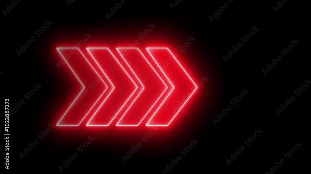 Poster red neon single line directional right blinking arrow animation. neon sign arrows animation light sp