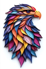 Obraz premium A multicolored paper art eagle, isolate on white background, crafted with intricate layers of colored paper.