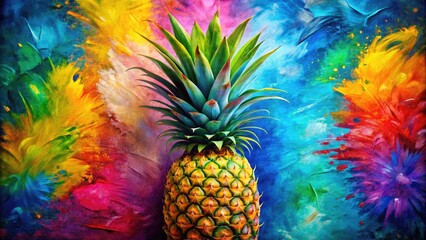 Vibrant Pineapple Painting on Canvas with Bright Colors and Artistic Flair for Modern Decor Inspiration