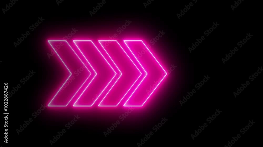Poster neon sign arrows animation light spreading from the center with a black background. can be used to c