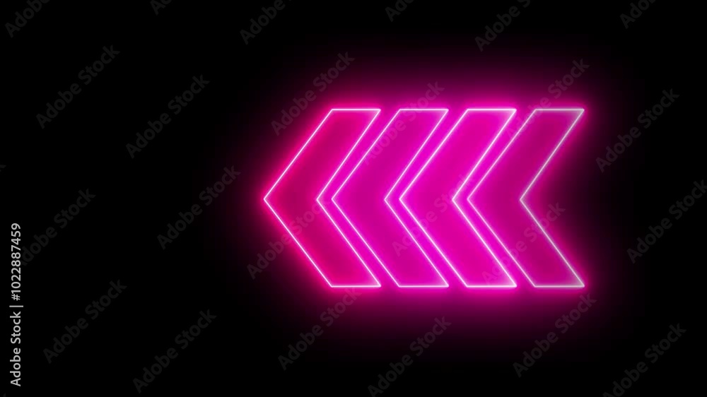 Poster neon sign arrows animation light spreading from the center with a black background. can be used to c